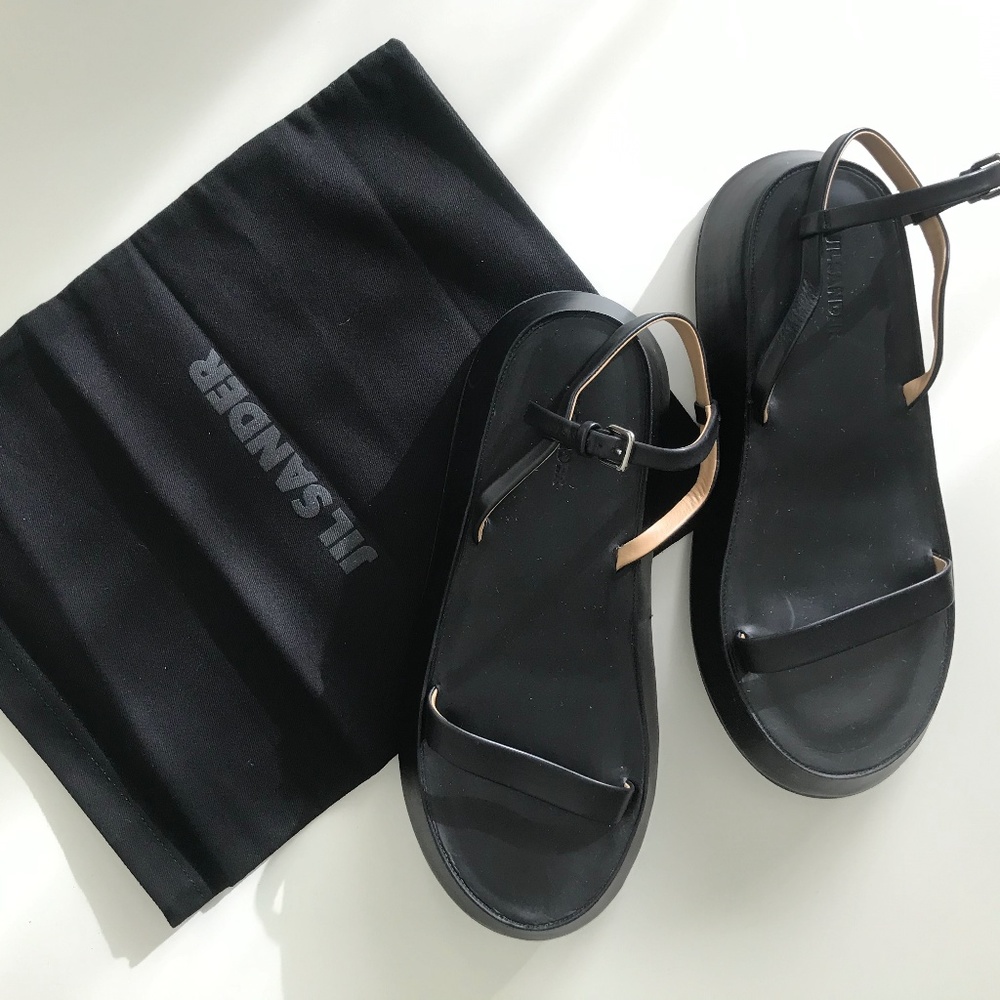 New Jil Sander Black Leather Sandals w/ Box & Bag